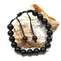Original Black Aqeeq Bracelet of Natural Beads stones Gemstones Stretchable Elastic Handmade Unisex Adjustable Crystal Healing for men women boys and girls Gift (10 mm). 
