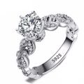 Elegant Baroque Style 925 Sterling Silver Ring with Round Cut Diamond and Heart & Arrow Design. 
