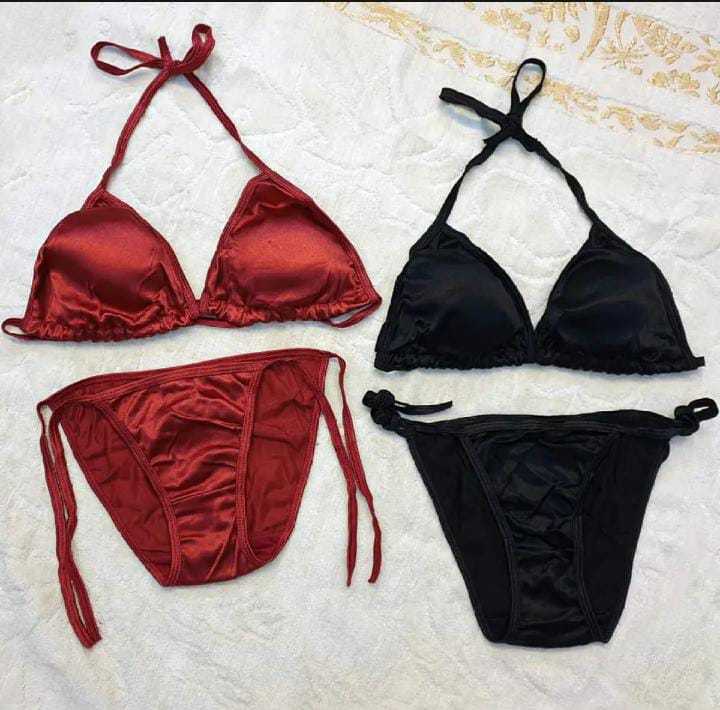 Pack Of 2 - Satin Silk Bikini Panty And Bra Sets /Hot Bra & Panti / Nighty