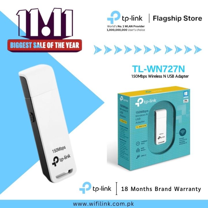 TP-Link Wi-Fi Adapter TL-WN727N 150Mbps Wireless N USB Adapter - 18 Months Brand Warranty