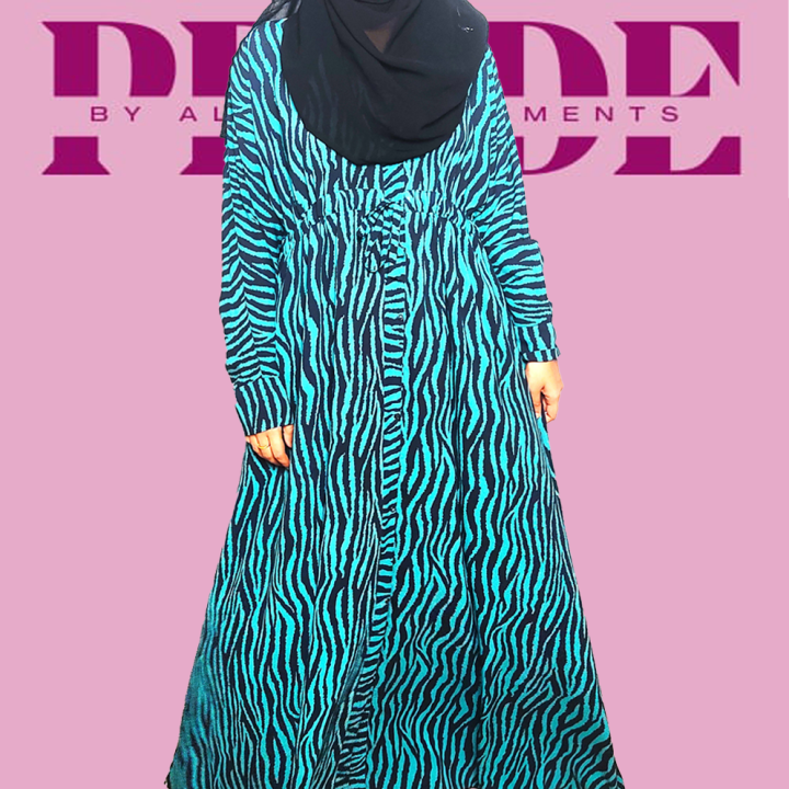 #24 Tiger Print Front Open Abaya with Belt | Burqa for Women & Girls | Printed Designer Abaya | Premium Georgette Fabric | Green