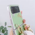 HOCE Fashion Phone Case For Samsung Galaxy Z Flip 4 Flip 3 With Hand Holder Silk Chain Cases For Z Flip4 Flip3 Lovely Spring Color Cover. 