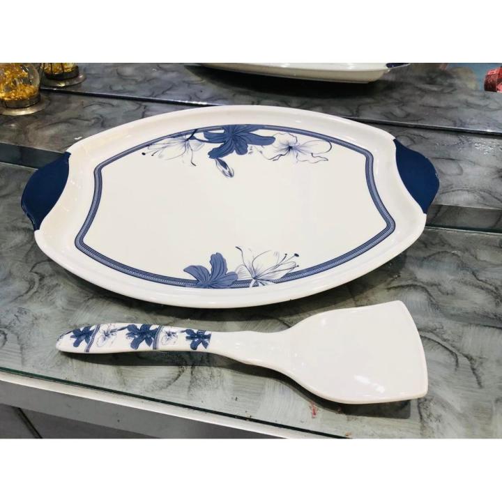 Tray - Rice Tray - Rice Serving Tray High Quality Double Glazed Melamine Tray Size 16 x 11 inches (Free Rice Serving Spoon)