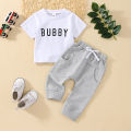 Baby Boys Summer Clothes Letter Print Short Sleeve T-shirt Tops with Stretch Casual Drawstring Pants Set. 