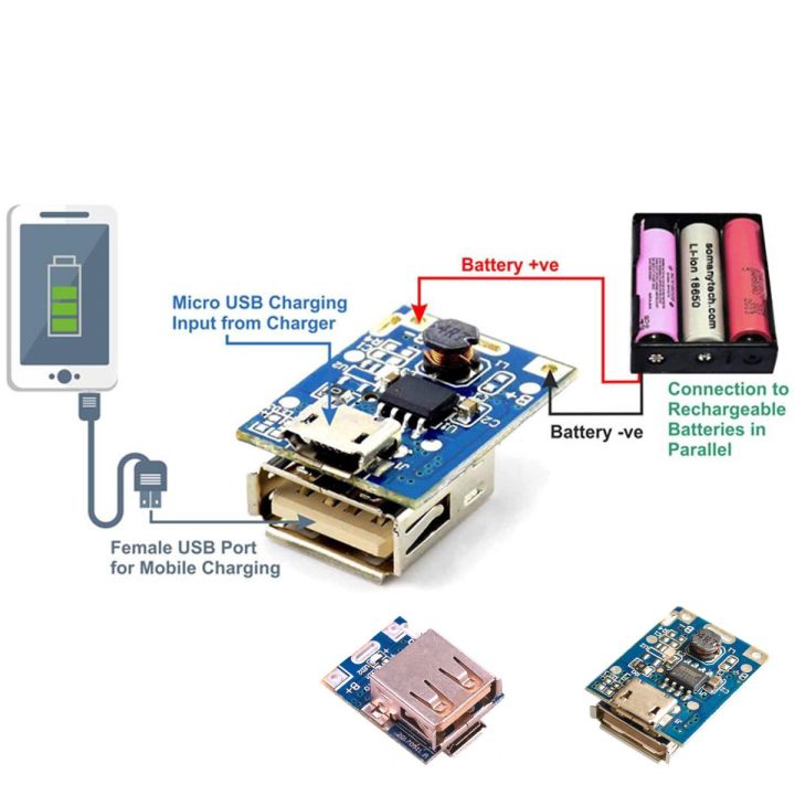 Power Bank Circuit Charging Module 2in1 (5V Lithium Battery Charger Step Up Protection Boost Power Module Micro USB Li-Po Li-ion 18650 For Power Bank DIY)