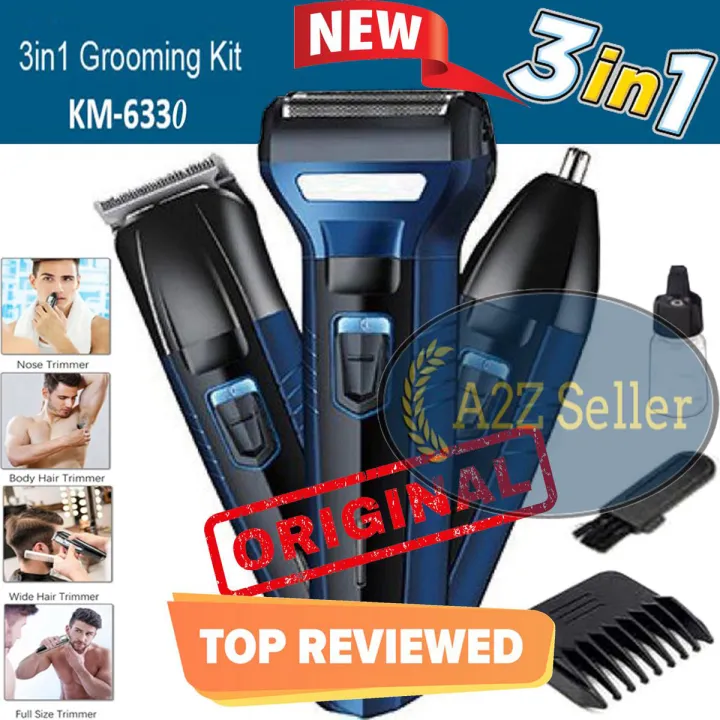 Professional 3 in 1 6330 Electric Shaver Hair Clipper Nose Trimmer Rechargeable Men s Body Hair Removal Machine Grooming Kit Best Trimming Shaving Machine For Men Proper Checking Before Sending Daraz....