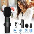 K9 2 in 1 Dual Microphone Mic Plug & Play USB Type C & iOS Wireless Lavaliere Microphone Auto Sync Noise Reduction NO APP or Bluetooth Needed- Dual Mic. 