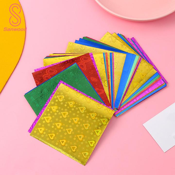 Easy to Fold Origami Paper 50pcs Colorful Square Origami Paper Set for Diy Crafts Scrapbooking Handmade Paper Cranes Shining Folded Paper Decoration Ideal for Kindergarten Children's Projects