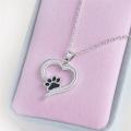 Classic Hollow Pet Paw Print Necklace Cute Animal Dog Cat  Pendant Necklace Jewelry Gift Silver 45cm. 