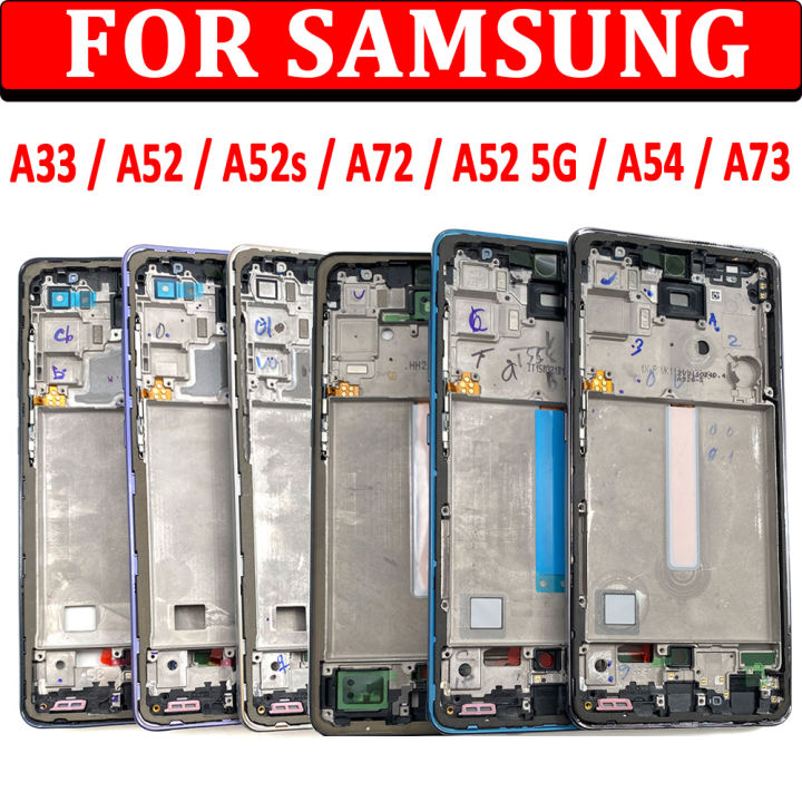 NEW For Samsung A33 A52 A52S A72 A52 5G A54 A73 Front Housing LCD Frame Bezel Plate Replacement Repair Part With Side Button