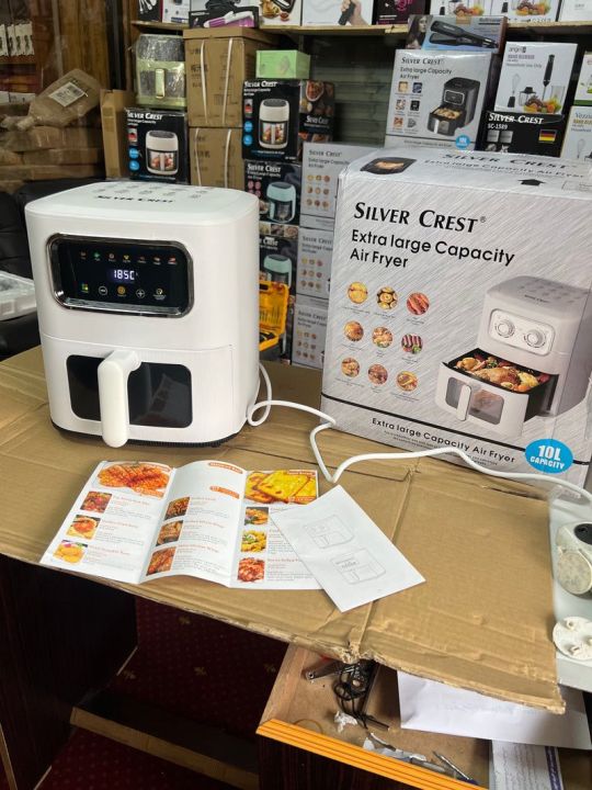 Silver Crest 10 Liter Air Fryer Instant Pot 10QT Air Fryer, 8-in-1 Functions with Even Crisp Technology that Crisps, Broils, Bakes, Roasts, Dehydrates, Reheats & Rotisseries, Includes over 100 In-App Recipes, Non-Stick Coating, Touchscreen, Cool Touch, |