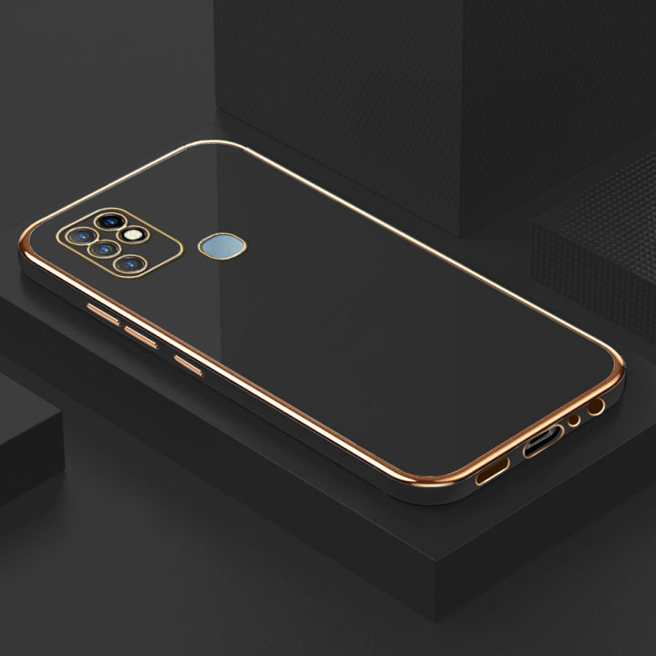 Hontinga for Infinix Hot 10 Back Cover Luxury 6D Plating Frame Shiny Bling Case Soft Silicone Square Phone Cases