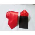 Red Tie with pocket square. 