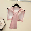 Happy night Korean College Navy Stripe Wool Knit Shoulder Cape Knotted Warm Shawl Summer Air Conditioned Room Protect Neck Woman's Scarf. 