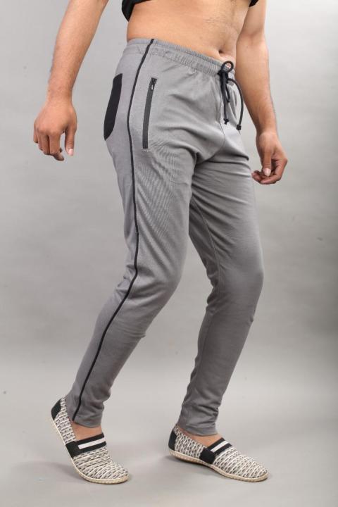 Gray Cotton Zipper Pocket Trouser For Men