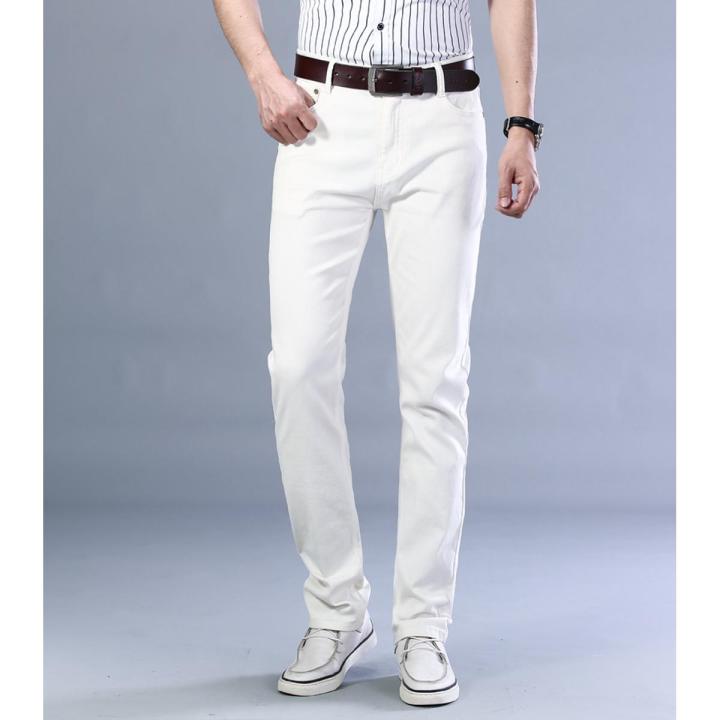 Pants for men in White color Cotton Jeans Material Slim Fit pants
