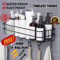"Organize Your Bathroom: Wall-Mounted Storage Shelf/Rack with Iron Hooks". 