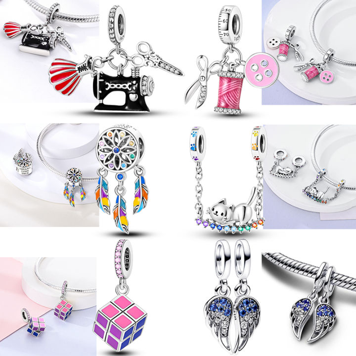 Yeah Keniaoet 925 Sterling Silver Sewing Machine Scissor Clasp Spool Charm Beads Fit Original Pandora Pendant Bracelet Jewelry Making