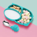 【Happier】 Baby Silicone Dinner Plate Children's Tableware Infant Bowl Eating Training Fork and Spoon Set. 
