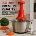 2L Heavy Duty Stainless Steel Manual Food Chopper | Easy Meat & Vegetable Cutter | Hand Push Food Processor / 1500ML Chopper Plastic. 
