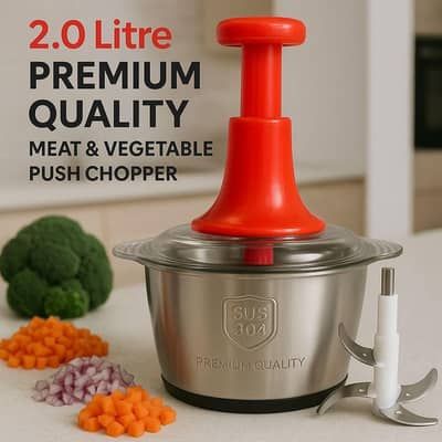 2L Heavy Duty Stainless Steel Manual Food Chopper | Easy Meat & Vegetable Cutter | Hand Push Food Processor / 1500ML Chopper Plastic