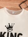 2pcs Infant & Toddler's KING & Crown Print Summer Outfit, T-shirt & Casual Shorts, Baby Boy's Clothes. 