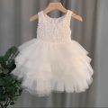 stylish and fancy  frock for baby girls white birthday dress for little girls best frock for kids white net floral frock tutu. 