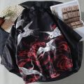 Casual Kimono Haori For Men Japanese Fashion Male Kimonos Samurai Crane Printed Shirt Men's Plus Size Clothes. 