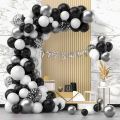 Black and White Birthday  Decoration Set with Silver Buntings Banner , Confity Balloons and Latex Balloons With Arch Making Strip. 