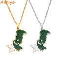 【happy one】Anniyo Pakistan Map Flag Pendant Necklaces Stainless Steel Color/gold Color Pakistani Ethnic 157721. 