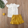 Baby Girl Pageant Lace T-shirt White Top&Tutu Yellow Skirt Party Outfits Clothes 2PCS Set. 
