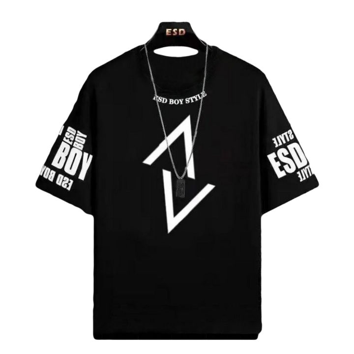 Black Stylish boy style printed drop shoulder tshirt for men soft n comfortable fabric OVERSIZE