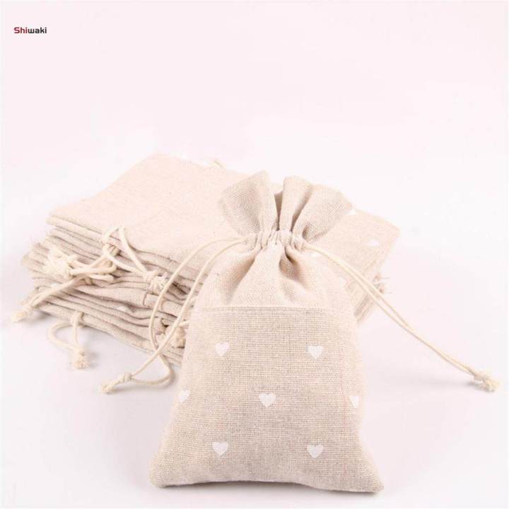 6pcs Cotton Linen Jewelry Pouch Drawstring Gift Bag Wedding Gift Favor