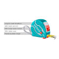 TOTAL Steel Measuring Tape with Metric and Inch, 3 Stop Button Function, Rubber Cover. 