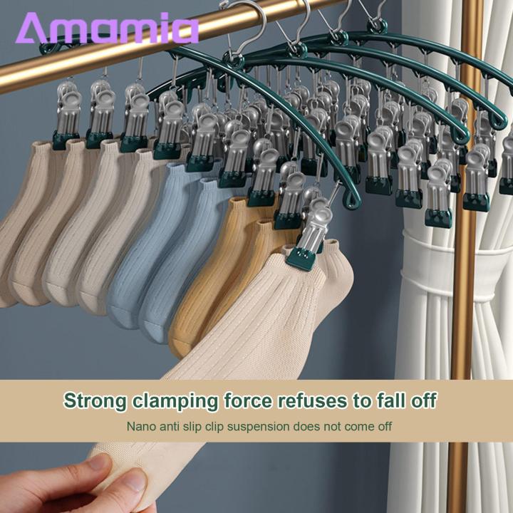Clothes Hanger with 10 Pegs Space-saving Stainless Steel Sock Hanger with 10 Clips Waterproof Laundry Rack for Southeast Asian Buyers