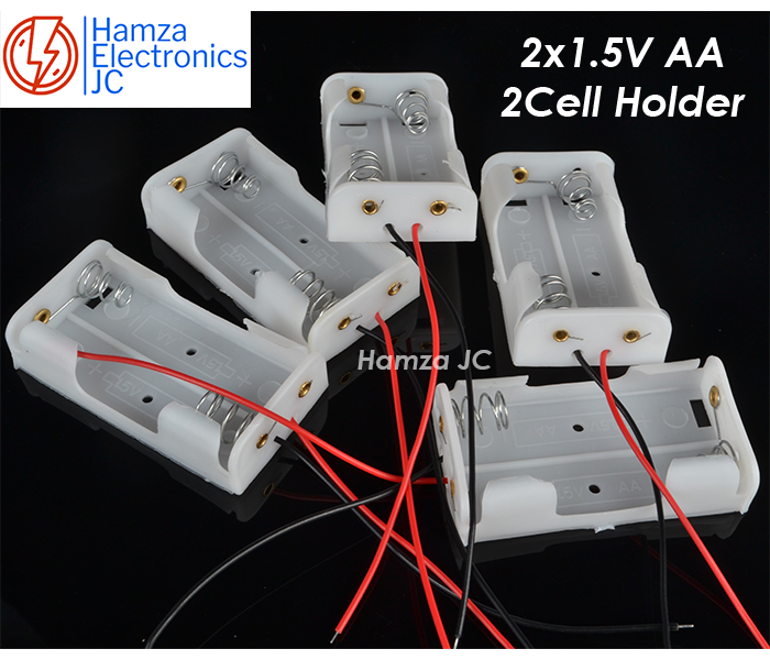 2 Pieces Wired 2X1.5V AA Battery Holder Plastic Case Storage Box Black with Metal Plate Robot Experiment