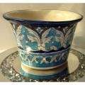 Blue Pottery Plant Pot Handmade/ Hand painted, Height: 3.5 Inches. 