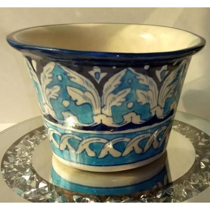 Blue Pottery Plant Pot Handmade/ Hand painted, Height: 3.5 Inches