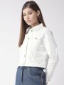 HB Women White Solid Denim Jacket. 