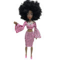32cm Fashion Articulated Black Barbie Doll Dark Skinn Body with Ethnic Print Clothes Dolls for Girls African Popcorn Hairstyle. 