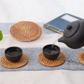 Natural Rattan Woven Placemat Round Table Mat Insulation Coasters Pot Coffee Placemats Pad Anti-Slip Table Mats Handicraft. 