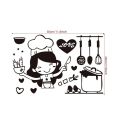 Creative Cartoon Happy Girl Chef Sticker Black PVC Loves Cooking Wall Sticker Non-toxic Cute Kitchen Decal Home Decor. 