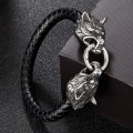 MKENDN Classic Animal Viking Double Dragon Wolf Head 316L stainless steel Men's Leather Bracelet Fashion Punk Jewelry Pulseras. 