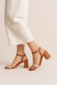 Women's Brown and Beige Block Heel Sandals Formal & Party Wear Heels. 