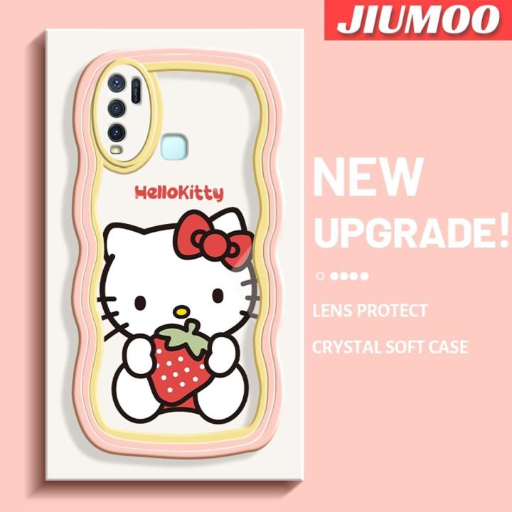 JIUMOO For VIVO Y30 vivo Y30i vivo Y50 Case Cartoon Hello Kitty Colorful Lovely Cream Wave Border Soft Clear Shockproof Phone Cases