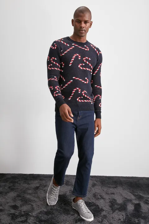 Trendyol%20Collection%20Navy%20Blue%20Men's%20Jacquard%20Christmas%20Themed%20Sweater%20TMNAW20KZ0781%20-%20Image%203