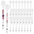 24 Pcs Beadable Badge Reel Retractable Clips Holder for Beads Bulk Blank Bar ID Name Badge Reels with Belt Clip,Black. 