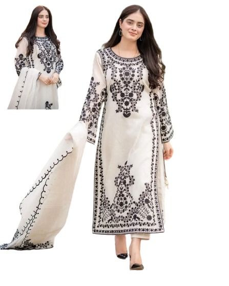 Party Wear/Wedding Collection-STITCHED | Formal Wear Beautiful Contrast Thread Embroidery Shirt+Trouser+Dupatta 3-Piece Dress For Women By Deals Mall