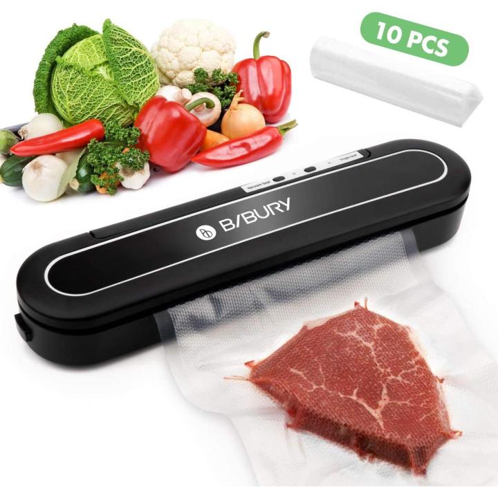 BIBURY Upgraded Automatic Food Sealer with Led Indicator Light, Compact Food Vacuum Sealing Machine for Food Storage and Preservation with 10pcs Vacuum Sealer Bags