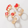 Hand Jewelry Red Cherry Pentagram Love Peach Heart Shaped Geometric Drop Ring 6-Piece Set for girls for women low price. 